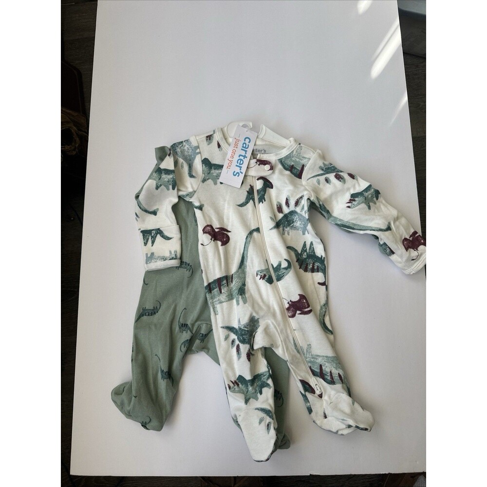 Carter's NWT Just One You Baby Dinosaur Bodysuit 2-Pack Newborn Green & White